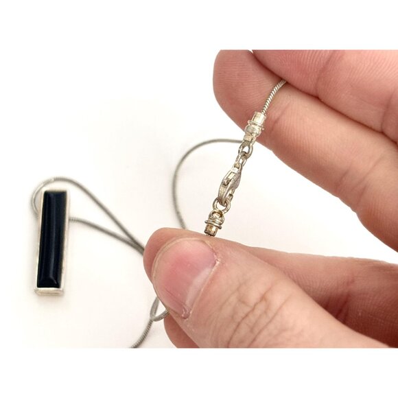 Minimalist Black Onyx Sterling Silver 925 Vintage Pendant Necklace - 17" - Picture 10 of 16